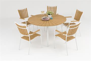 Havebord ø130cm Artwood + 5 stole hvid